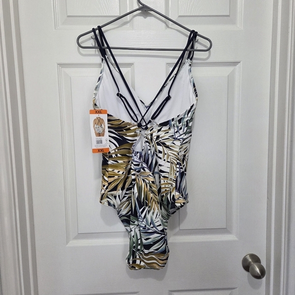 Hurley Woman One -Piece UPF 50+ Stretchy Green Palm Tropical Swimsuit Size XXL - Picture 4 of 9